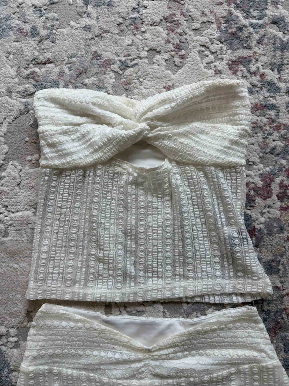 White Textured Mini Skirt and Top- Women's Casual Chic